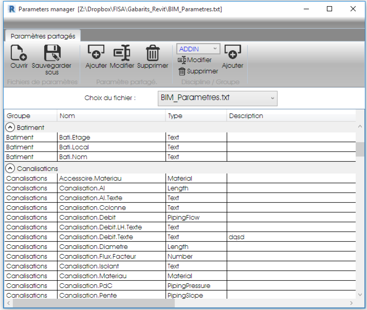 gestionnaire des para^mètres
